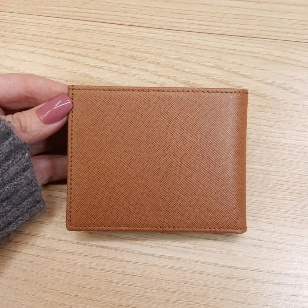 BLOOMINGDALES Mens Solid Cognac Genuine Saffiano Leather Wallet Bifold Slimfold